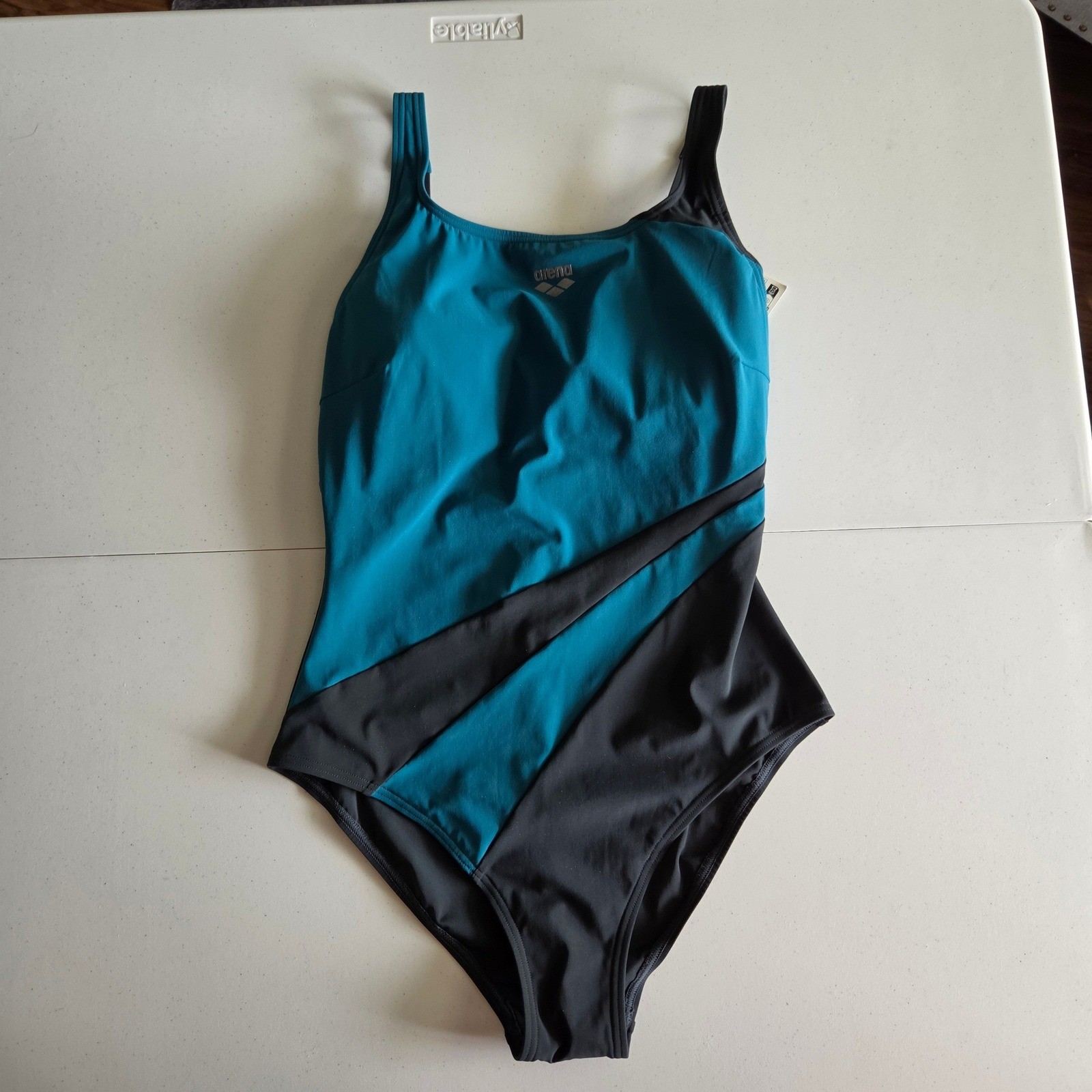 Arena Womens Teal Grey Colorblock One Piece Swimsuit Adjustable Straps 38/12 NWT