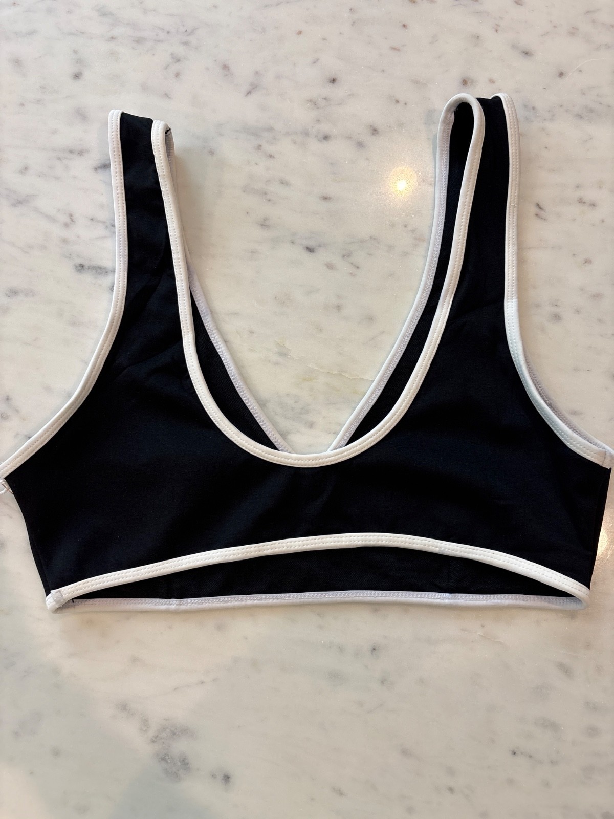 NWT Good American Varsity Support Bikini Top Black White Trim Size L