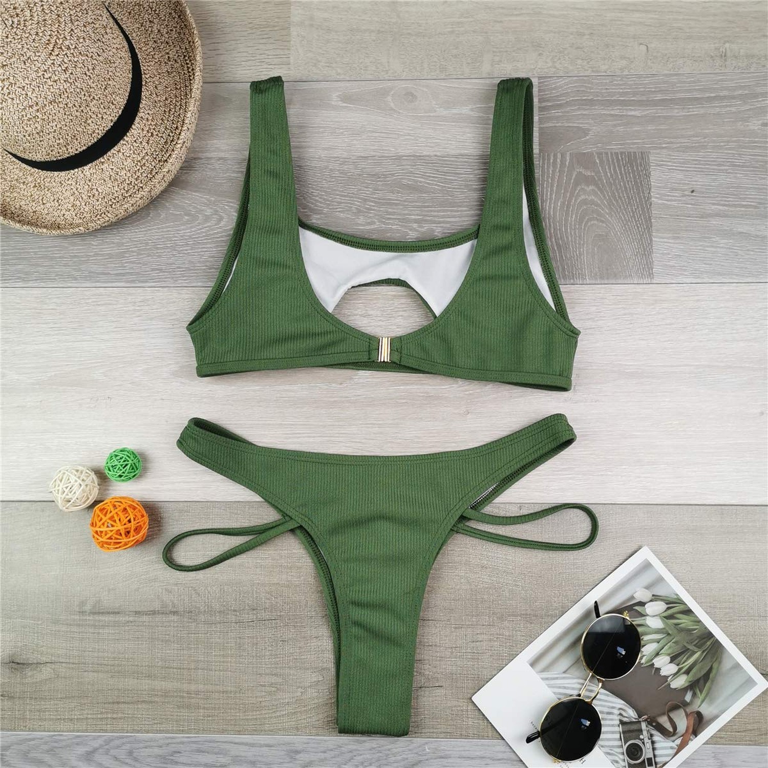 SherryDC Women’s Sexy Scoop Neck Padded Cutout Strappy Thong Bikini Set Swims…