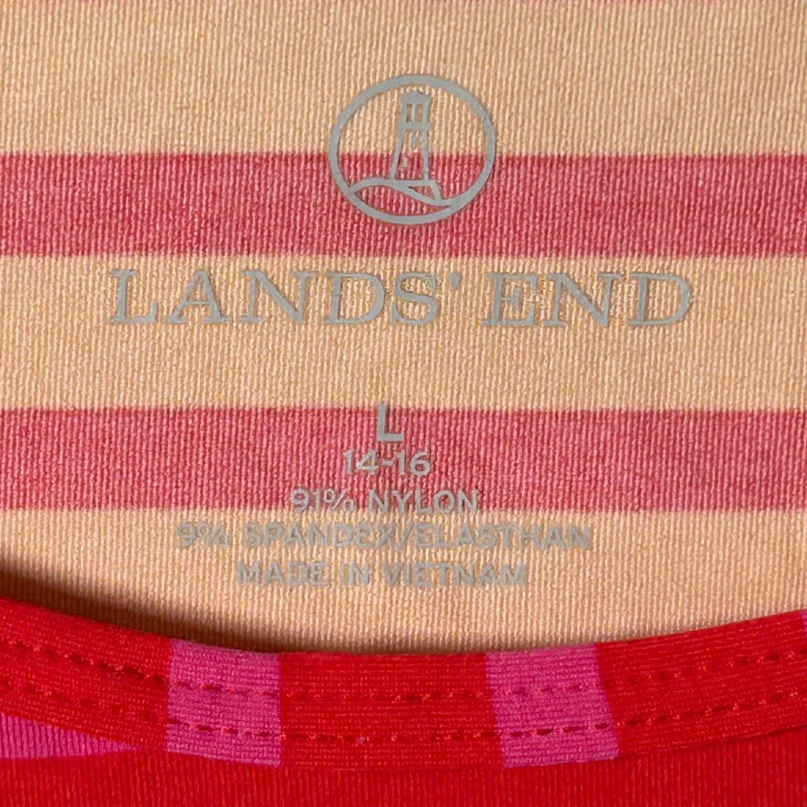 Lands End Womens Large 14-16 Long Sleeve Swim Top Rash Guard Pink Red Orange