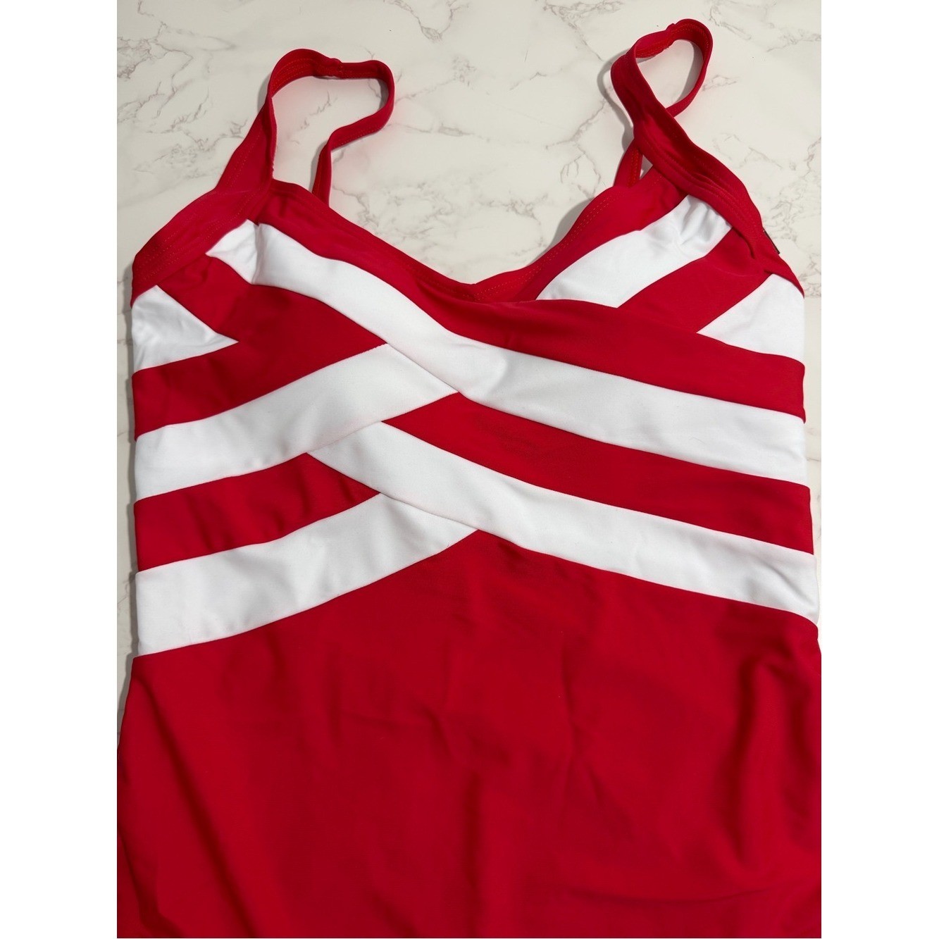 NWT Aidonger Red & White Crisscross One-Piece Swimsuit – M