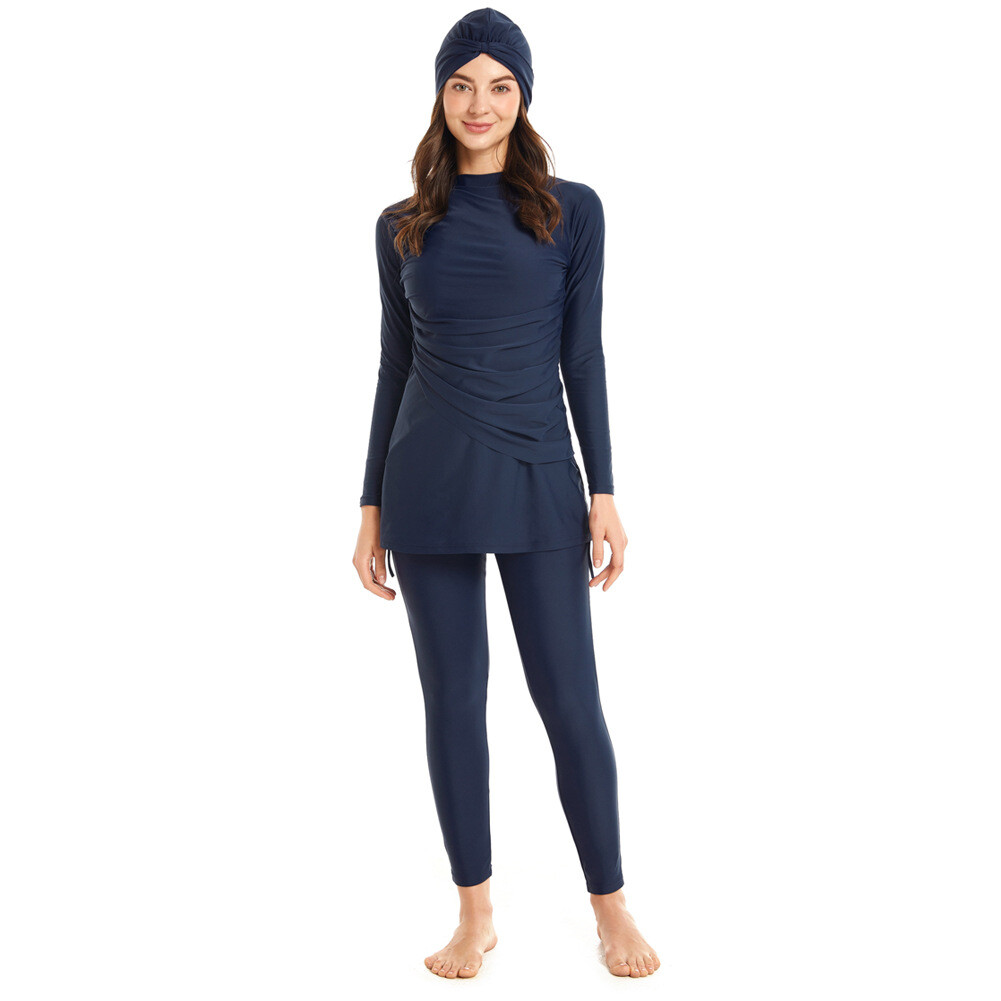 3pcs Plus Size Swimwear Muslim Women Hijab Swimsuit Hat Tops Pants Bathing Suit