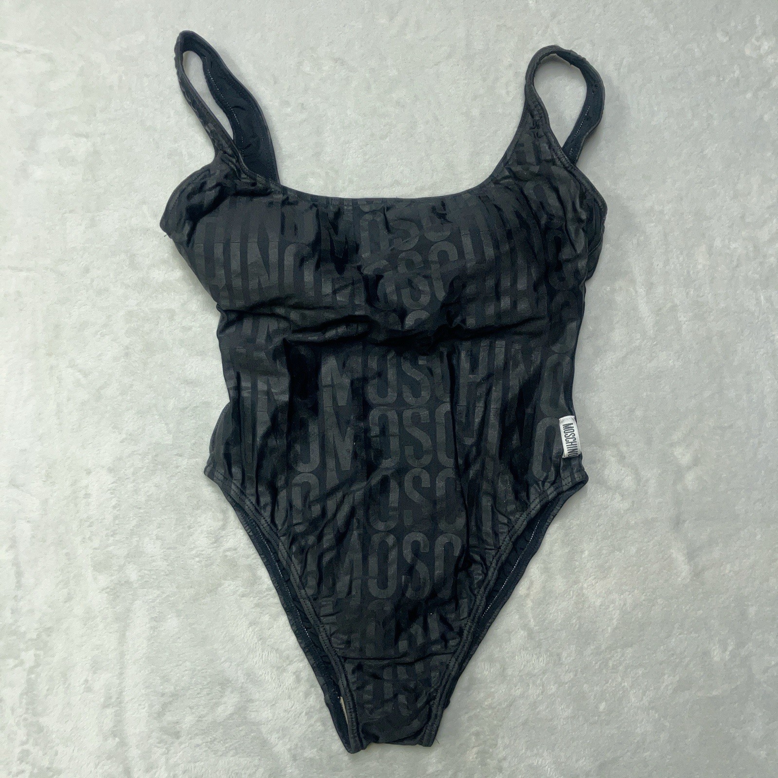 Rare Moschino Cheap and Chic One Piece Swim Suit Logo Black Padded Swim *READ