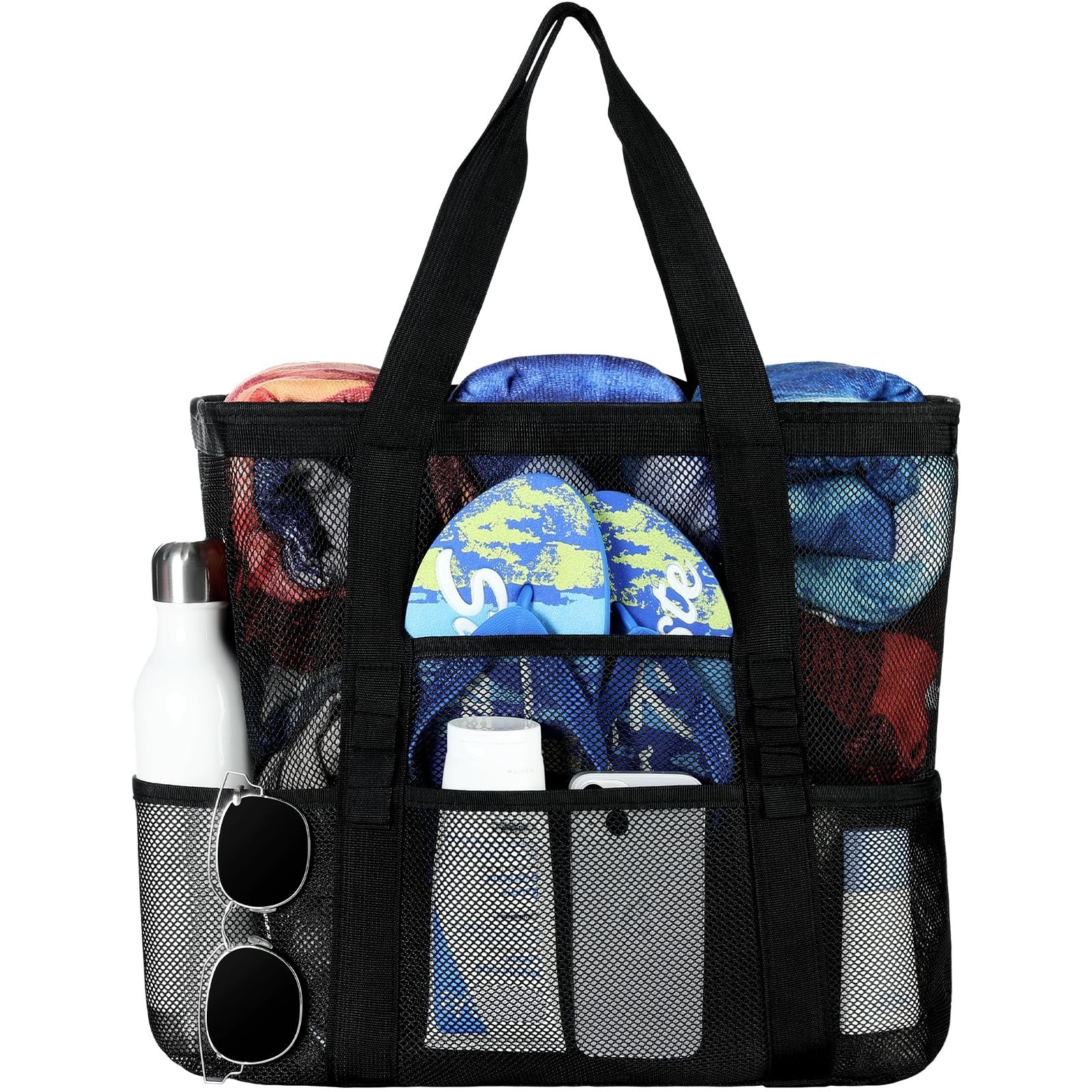 Tavaleu Mesh Beach Bag – Large Beach Tote with Multi Functional Pockets for F…