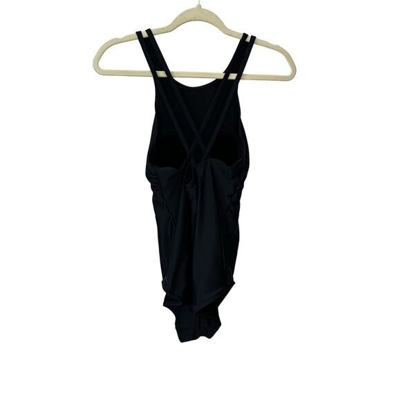 Time and True Womens Solid Black One Piece Swimsuit Large Pool Workout Beach