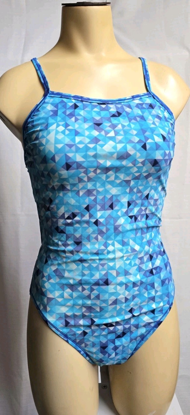 Speedo Womens Flyback Cut Out One Piece Swimsuit Blue Optic Colorway Size 8 34