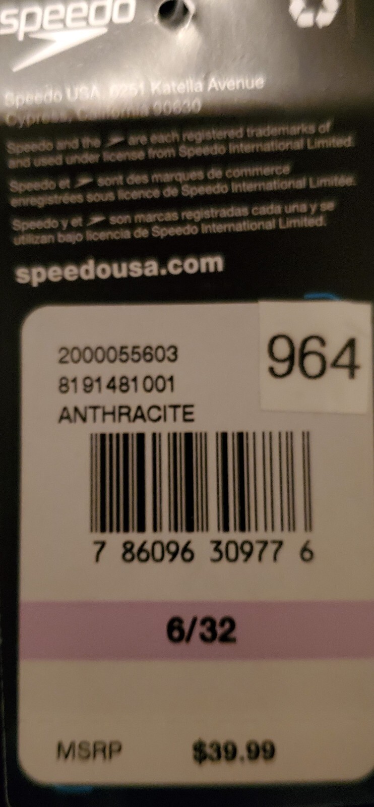 Speedo Women’s Swimsuit Pro LT Anthracite Black 6/32 NWT