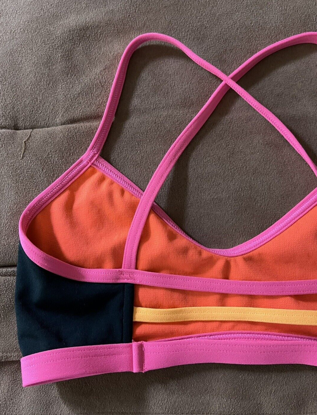 TYR Bikini Top Athletic Crisscross Strappy Black W/ Pink Trim Swimwear S (4/6)