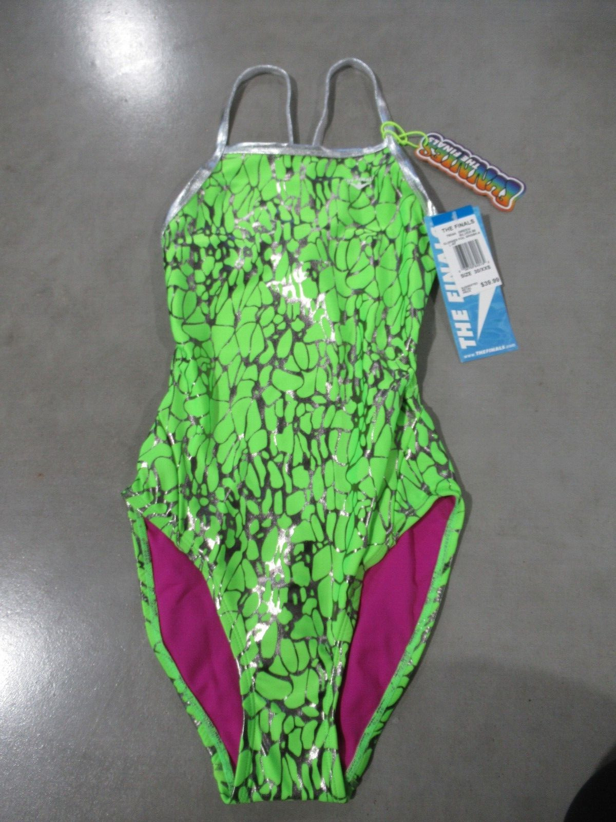 TYR The Finals Glimmer Foil Size 30 XXS Green/Silver *NWT*