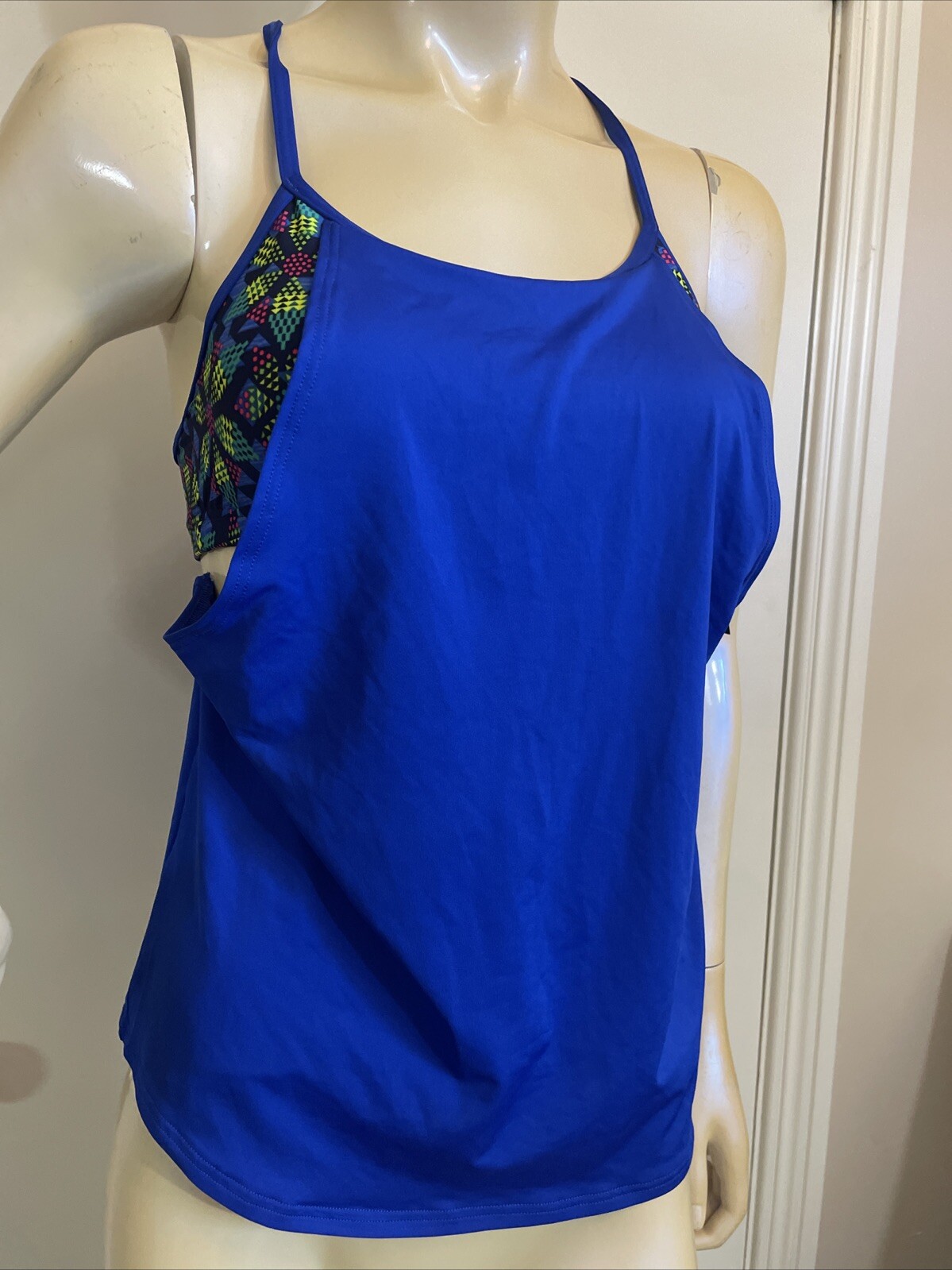 TYR Women’s Edessa Shea 2 in 1 Swim Tank – Sz.4/5 Sm. Blue Tank /multi Color Bra