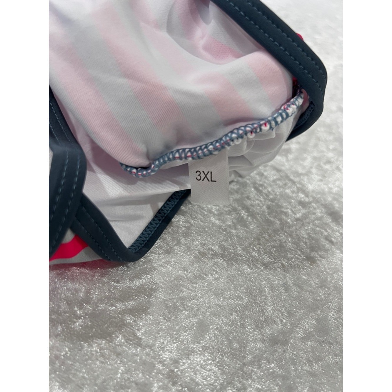 Swimsuit Tankini Top Gray/Pink Striped Built-In Bra Sz 3XL Racer-Back Style Swim
