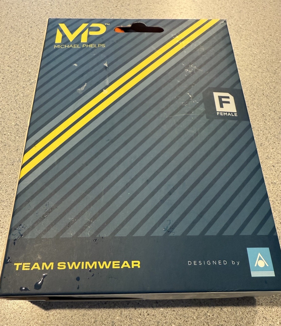 Size 32 Michael Phelps Comp Back Splice Navy Blue Orange Swimsuit NEW