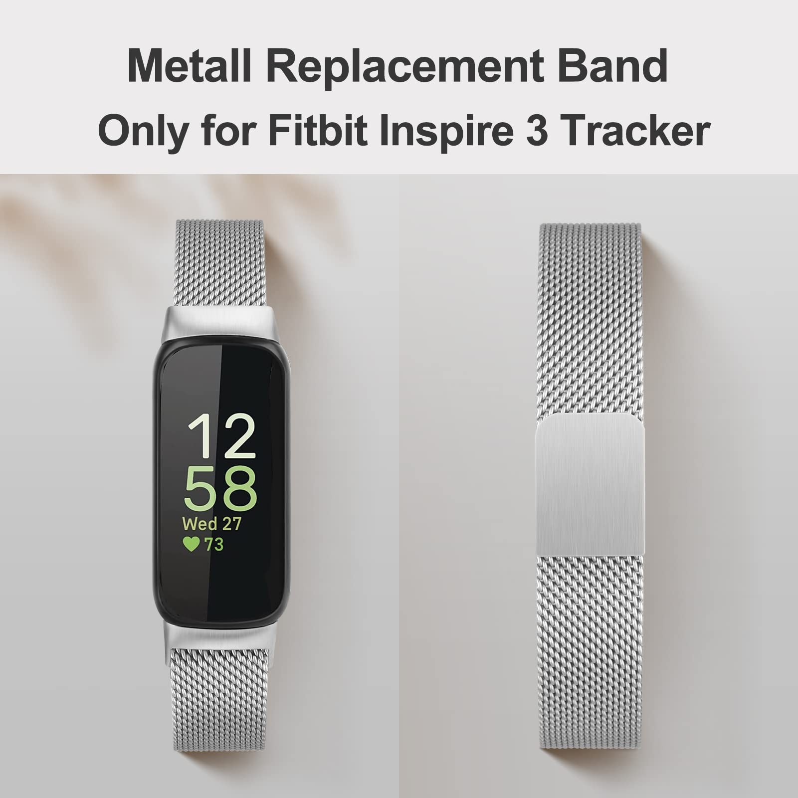 Vanjua for Fitbit Inspire 3 Bands Women Men, Stainless Steel Metal Mesh Loop Adj