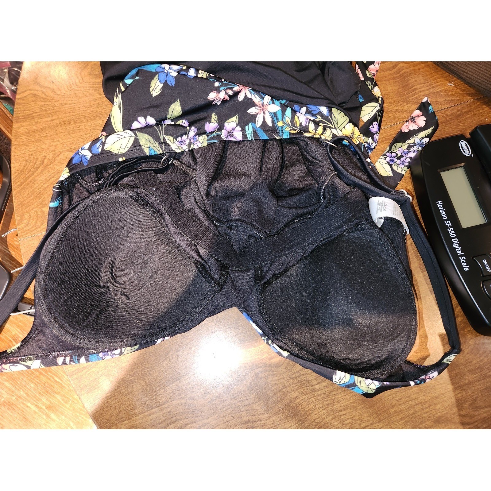 Women’s sz 1X 16W 18W One Piece Swimsuit Time and Tru Black Floral