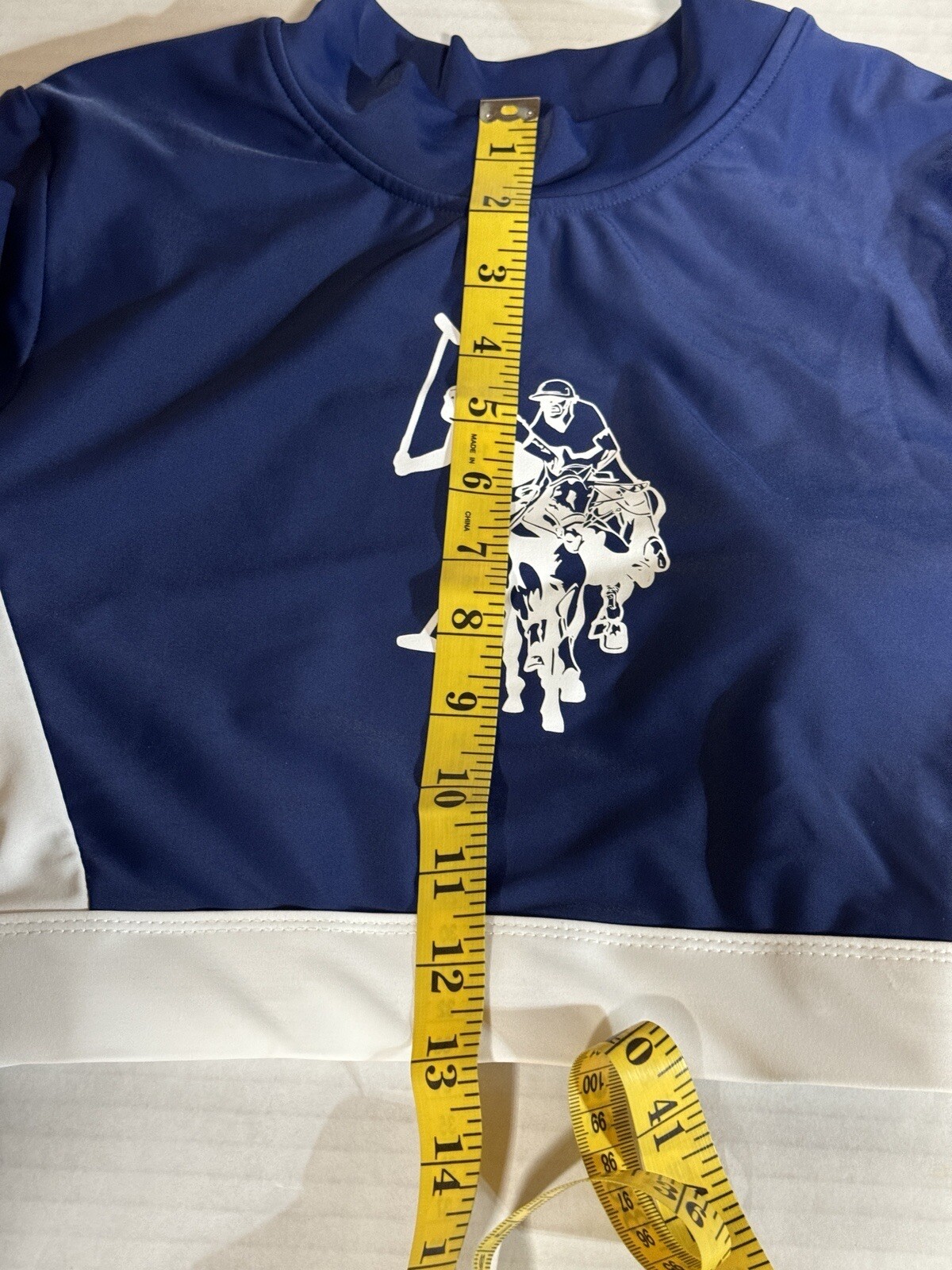 Women’s Rash Guard US Polo Assoc Top Blue Cropped 7/9 Juniors Swim EUC