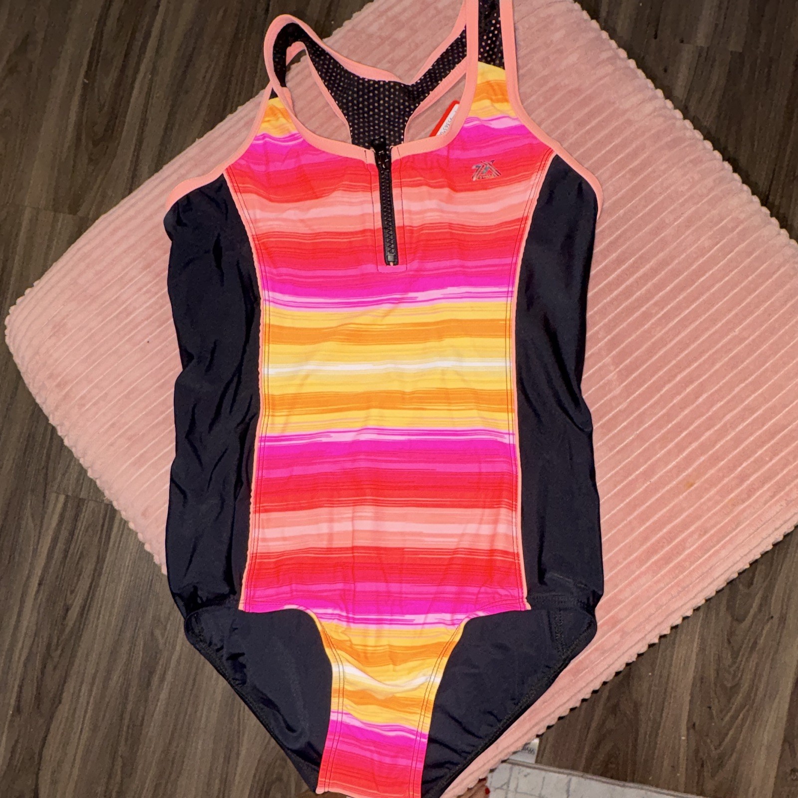 Zero Xposur Swimwear Competitive One-Piece Racerback Front Zip Swimsuit L 14