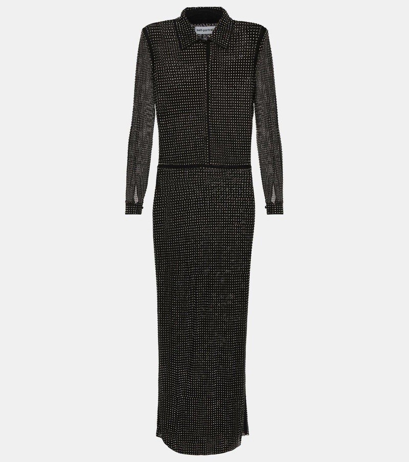 NWOT Self-Portrait Crystal-embellished mesh maxi dress UK 10/ US 6 $750