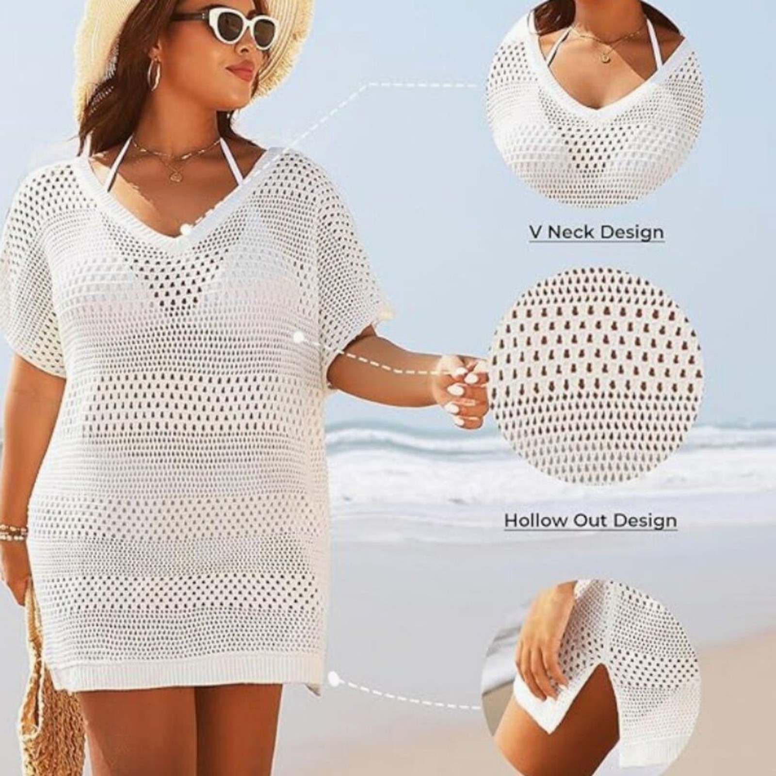 Yonique Plus Size Swimsuit Cover Up – Crochet Swim Cover Up Sz 22