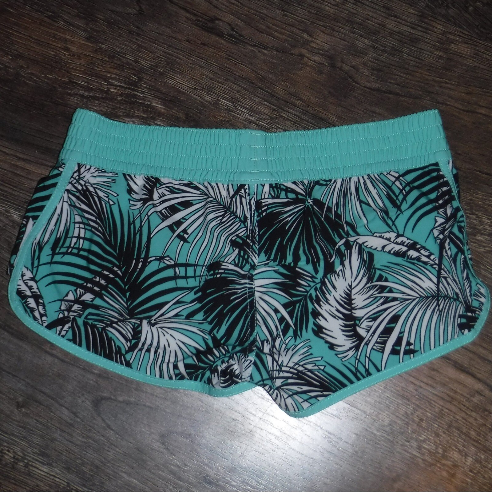 Dakine Palm Print Swim Shorts Elastic Waist Tropical Turquoise S