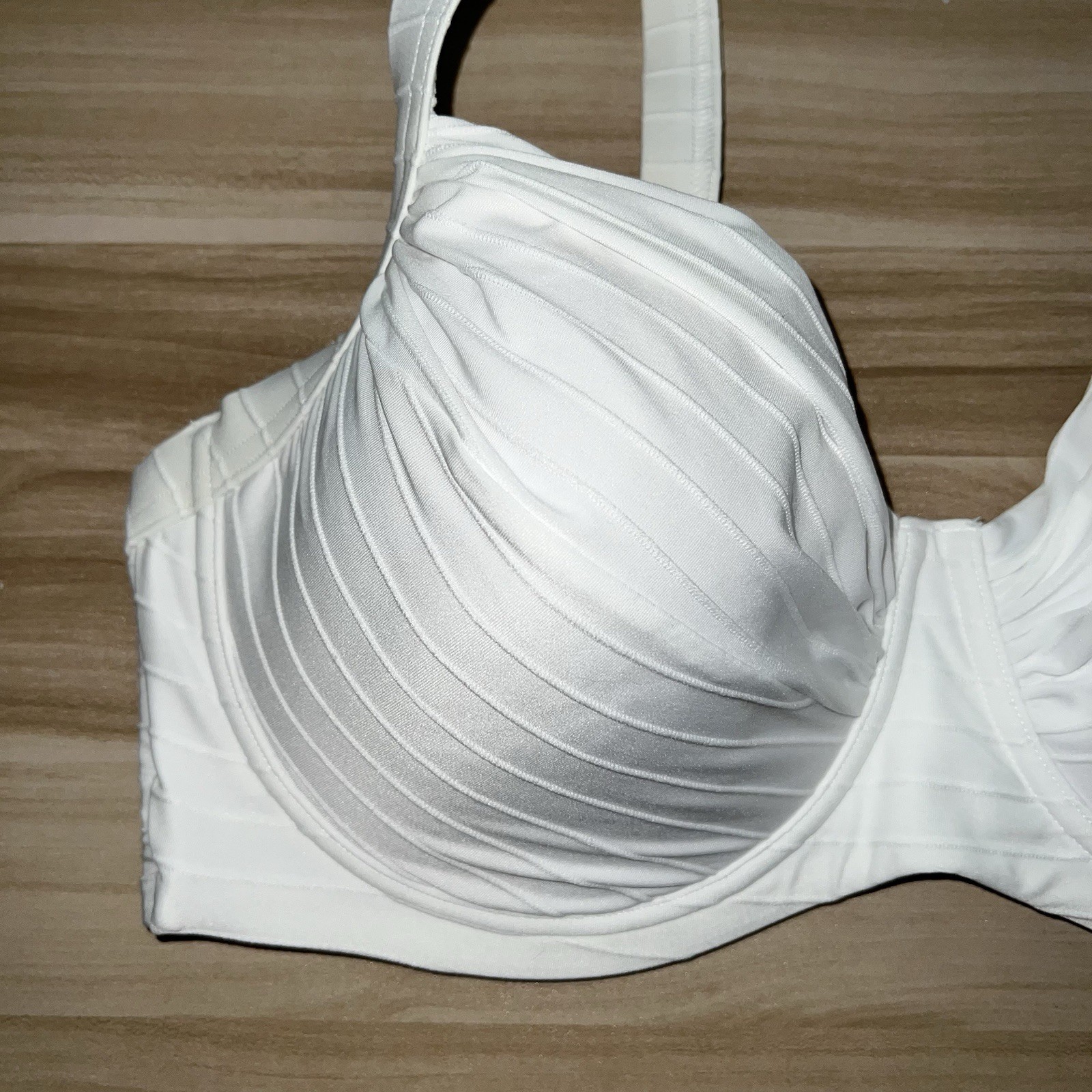 Lands’ End 16W Bikini Swim Top White Underwire Bra Lined Ruched Plus Size