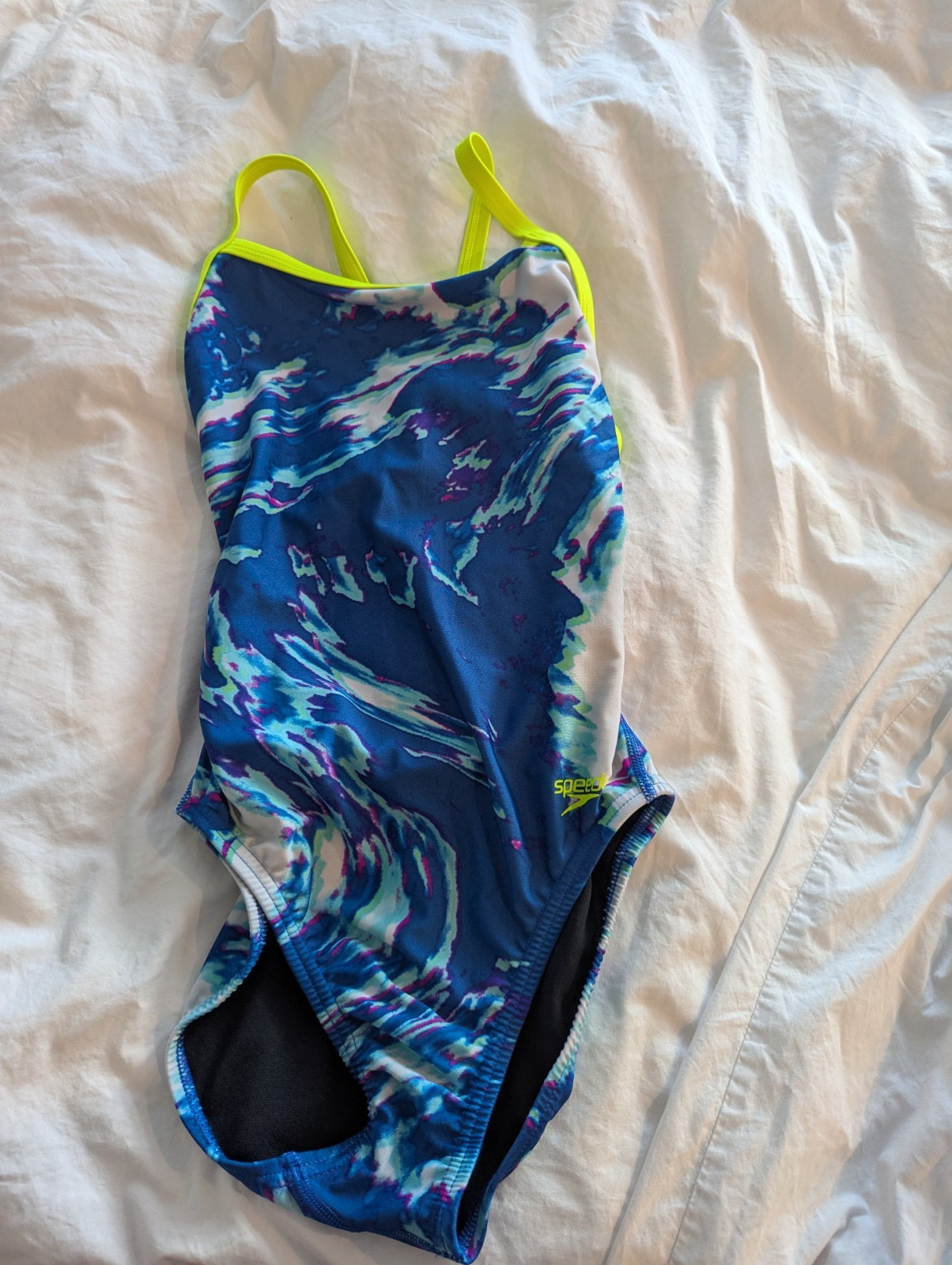 Speedo Pro LT One-Piece Racerback Swimsuit Blue Print Neon Trim Size 6/32