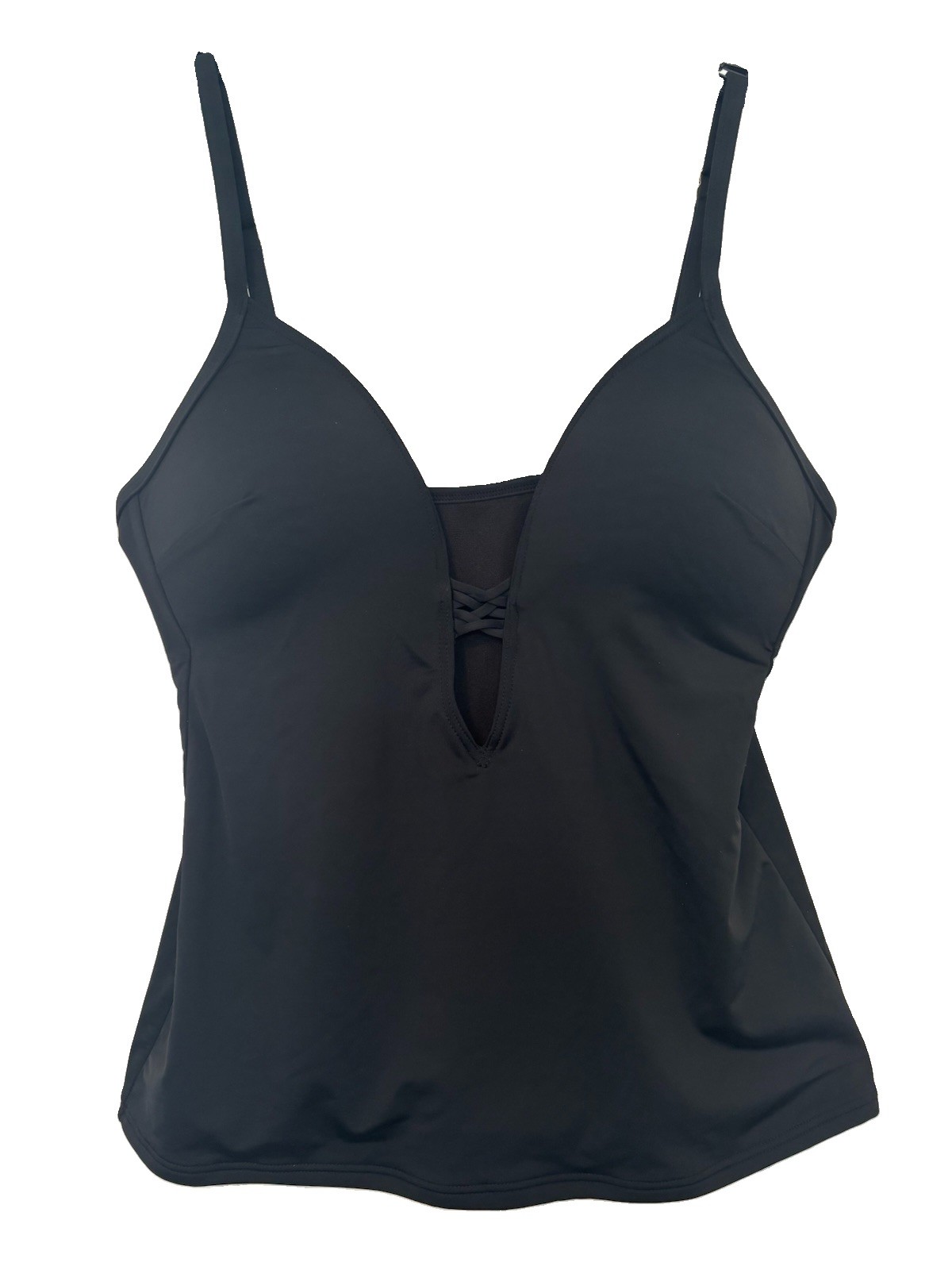 Bar 111 Women’s Plunge-Neck Tankini Top Black Adjustable Straps Padded Swim Sz M