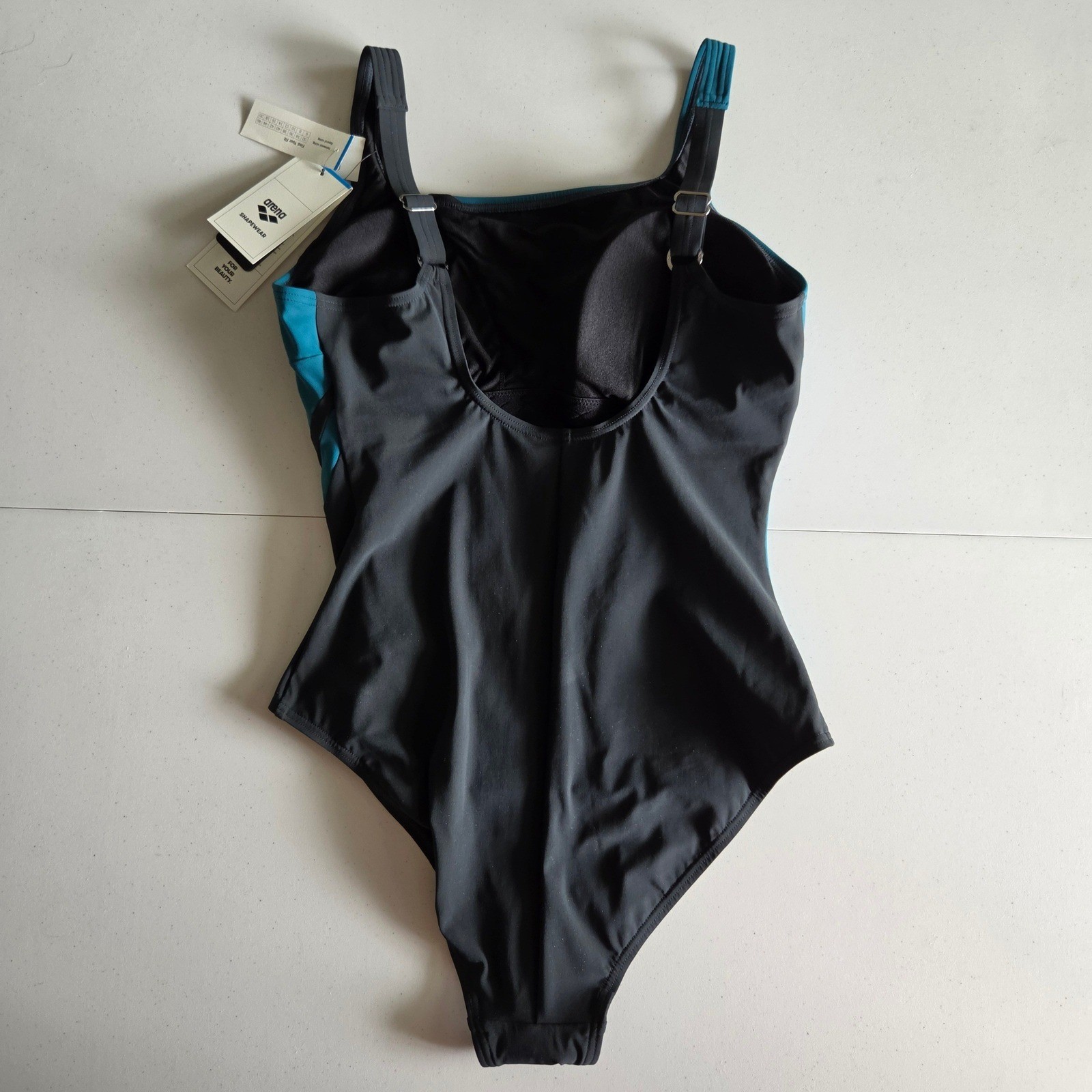 Arena Womens Teal Grey Colorblock One Piece Swimsuit Adjustable Straps 38/12 NWT