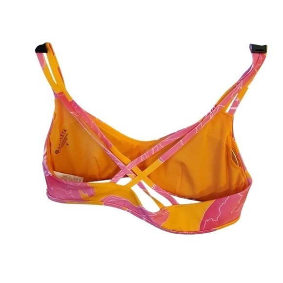Athleta Kailua Orange Pink Mid Rise Lycra Xtra Life South Swell Bikini Top NWT
