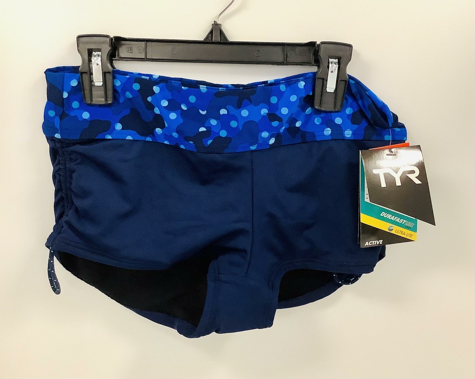 TYR Women’s Cadet Della Boyshort Lightweight Swim Bottom ~ Royal/ Navy w Dot Top