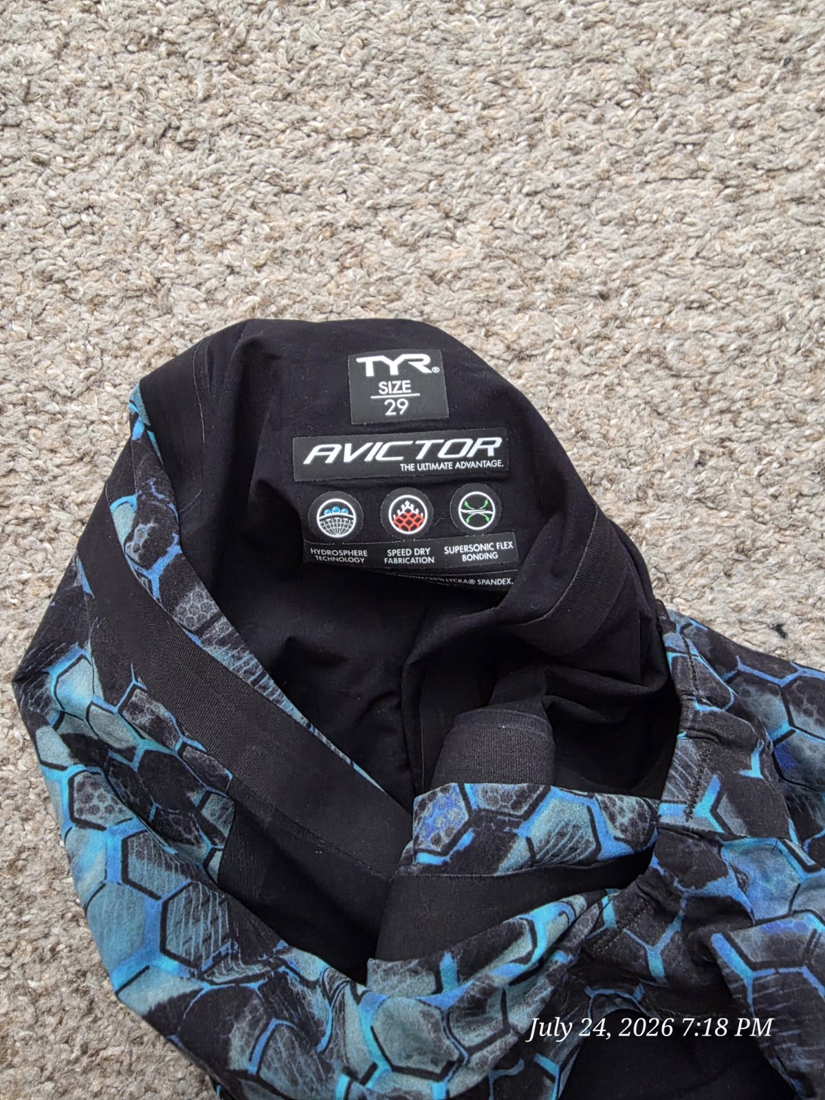 TYR Avictor Women’s Competitive Kneeskin Tech Swimsuit Blue Hex Print Size 29