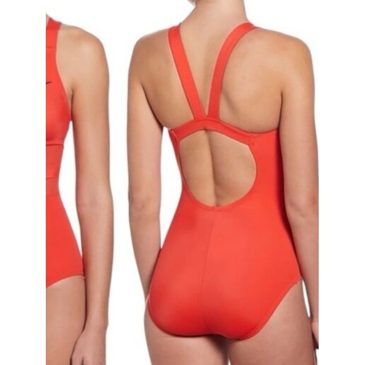 NIKE MESH SOLID EDGE V-BACK SWIMSUIT ONE PIECE CORAL RED SIZE XL NEW COMPETITION