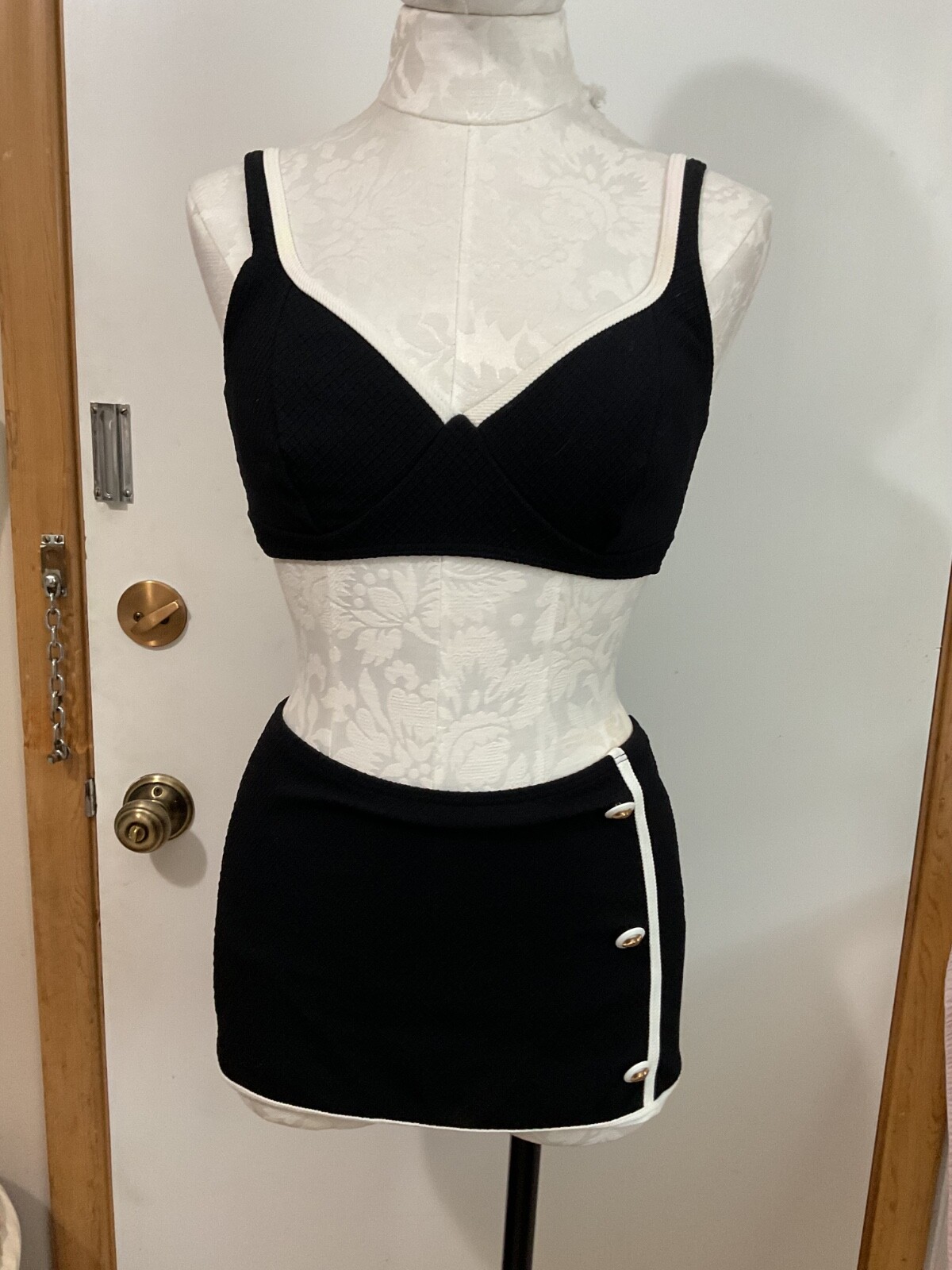 Retro look Victorias Secret Black with Stripe button detail