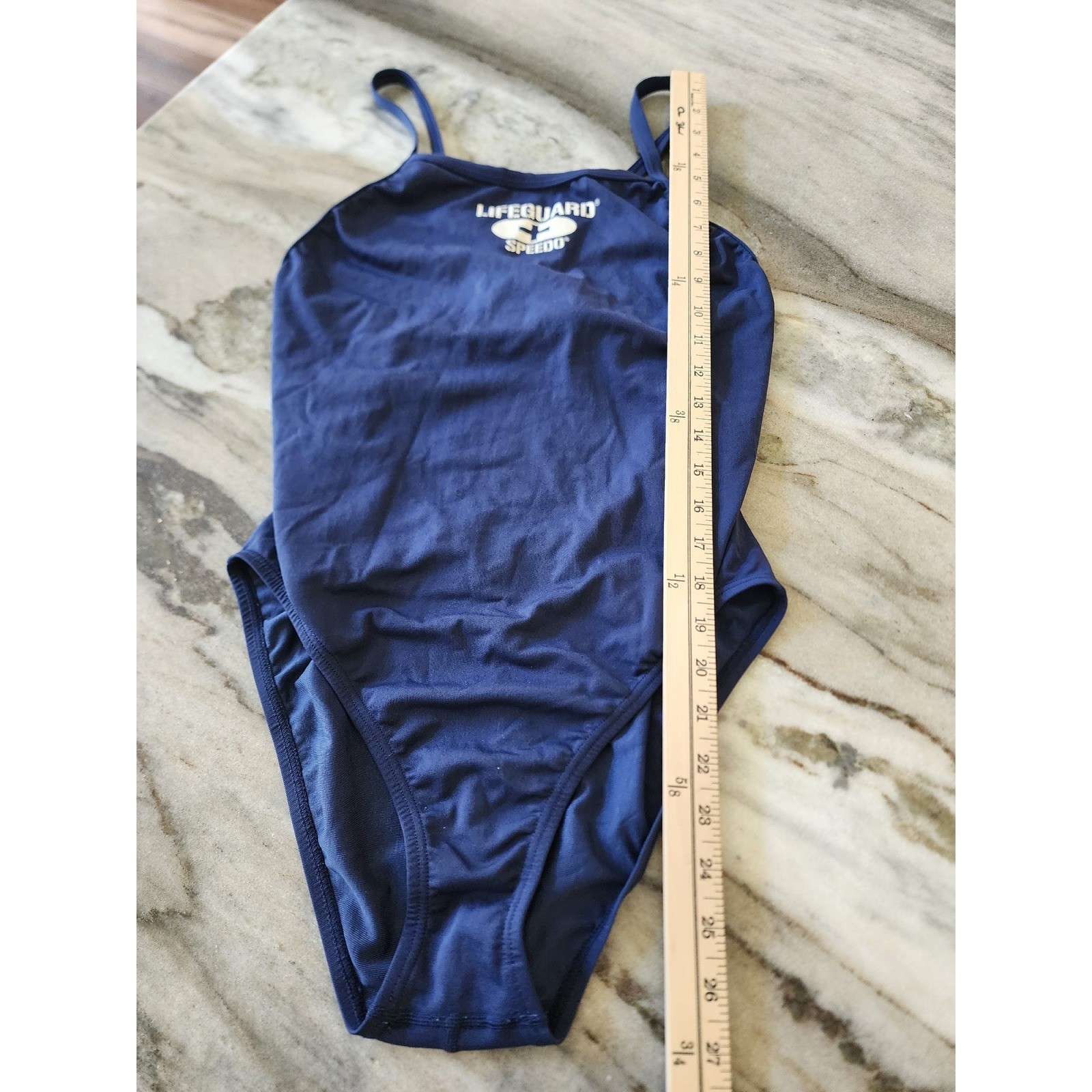 Vintage 90s Speedo Lifeguard One Piece Swimsuit Navy Blue Crossback PBT Womens