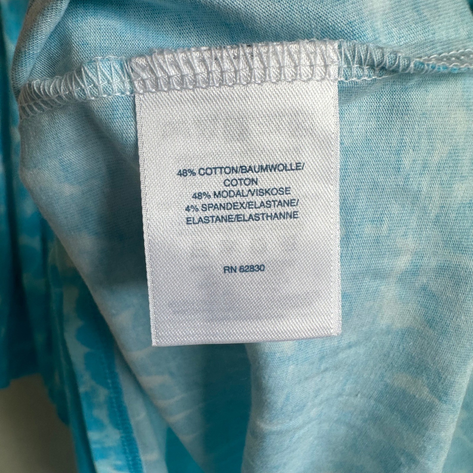 Lands End Aqua Blue Pool Water Print Cotton Modal 1/4 Zip Short Sleeve Top 1X