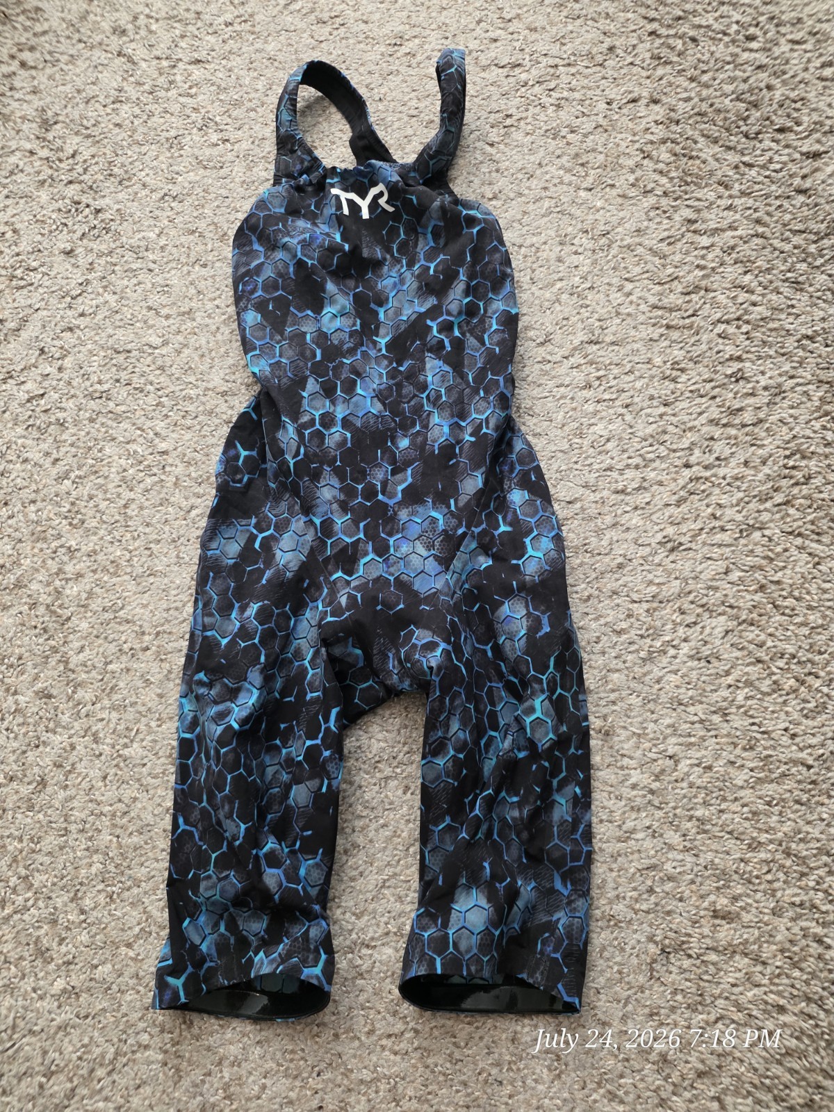 TYR Avictor Women’s Competitive Kneeskin Tech Swimsuit Blue Hex Print Size 29