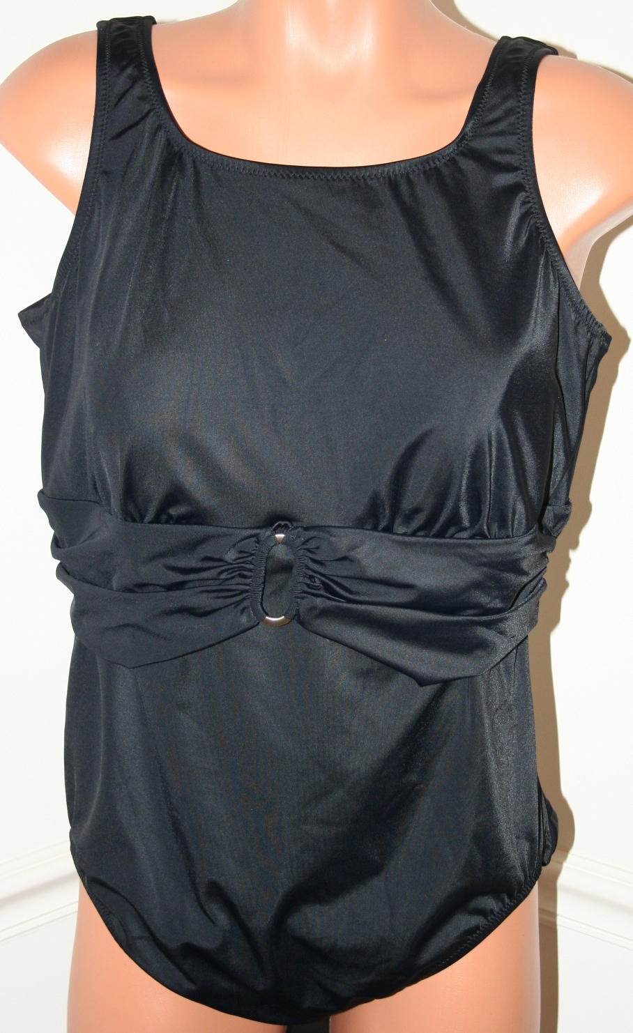 lands end PLUS SIZE ONE PIECE 1PC SWIMSUIT BATHING SUIT v neck top BLACK 22W 22