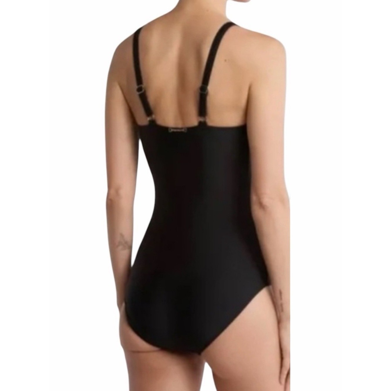 New Betsey Johnson Bandeau Top Front Ruching Black Swimsuit One Piece M