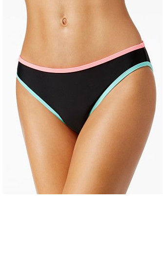 California Waves Contrast- Women’s Trim Hipster Bikini Bottoms,Black,S