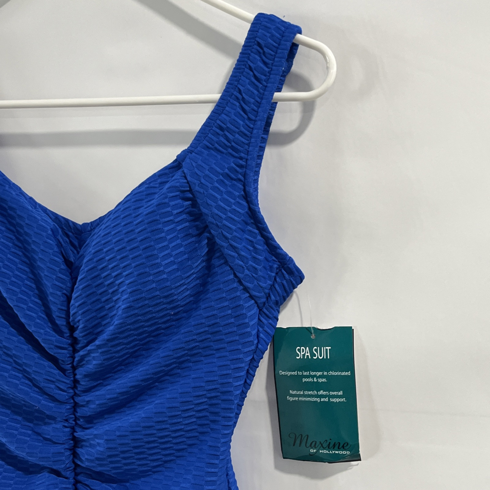 Maxine of Hollywood Spa Suit Women’s Size 6 Cobalt Blue Shirred front one Piece