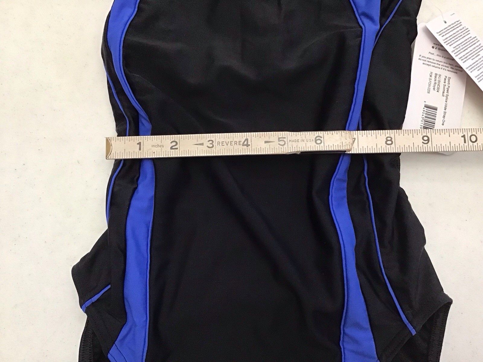 Sporti Solid Piped Wide Strap 1 Pc Swimsuit Black Lycra Xtra Life Sz 32 (C20-23)