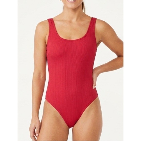 SENITA Athletics Large Red One Piece Swimsuit Modest Full Coverage Beach Resort