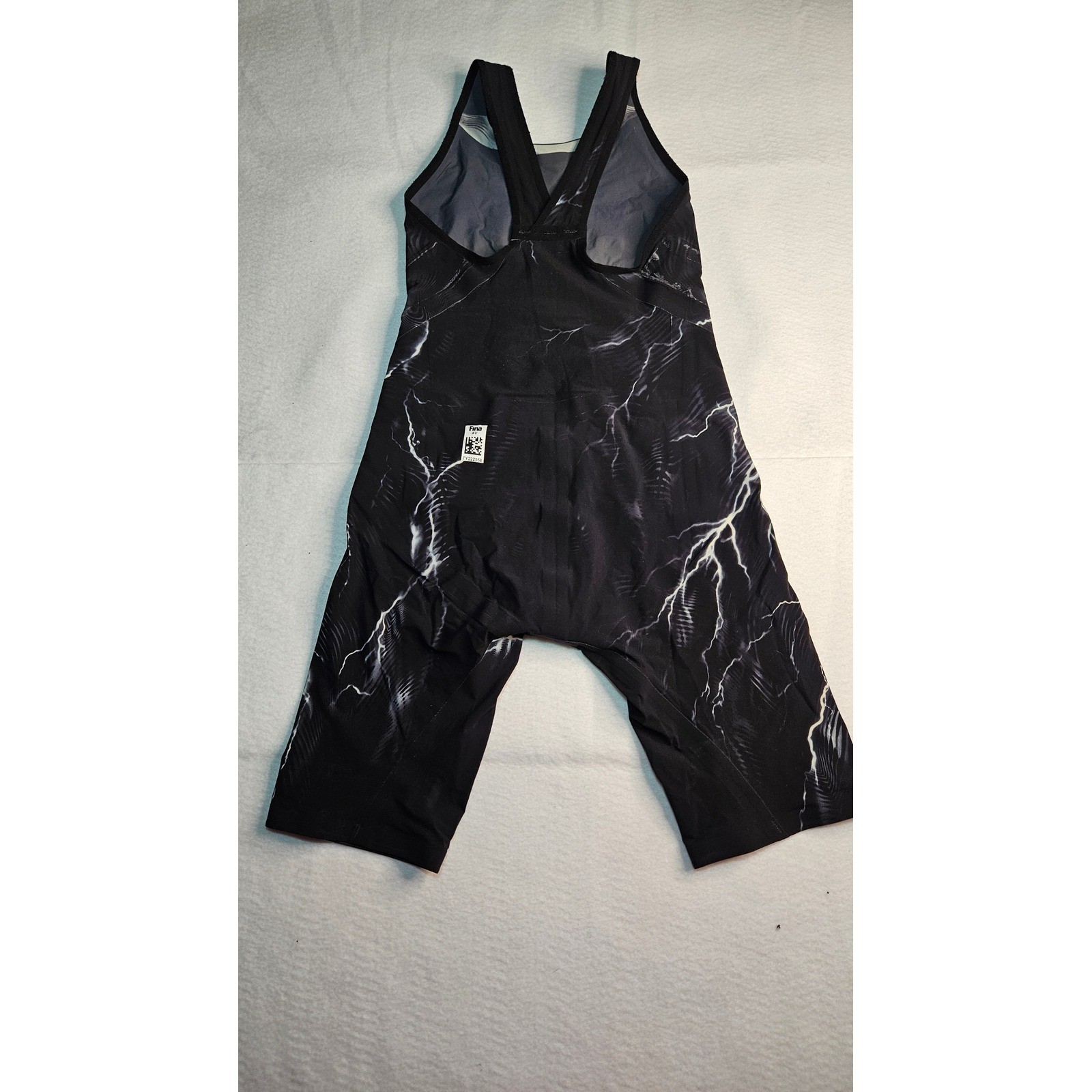 TYR Venzo Phantom Open Back Kneeskin Technical Swimsuit Lightning Black White 26