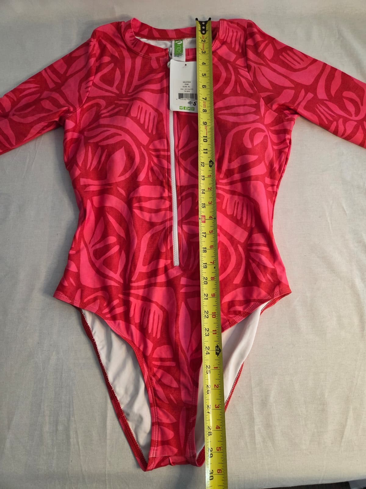 Next By Athena Long Sleeve Zip One Piece Swimsuit Scuba Suit Size XL Pink Tiki