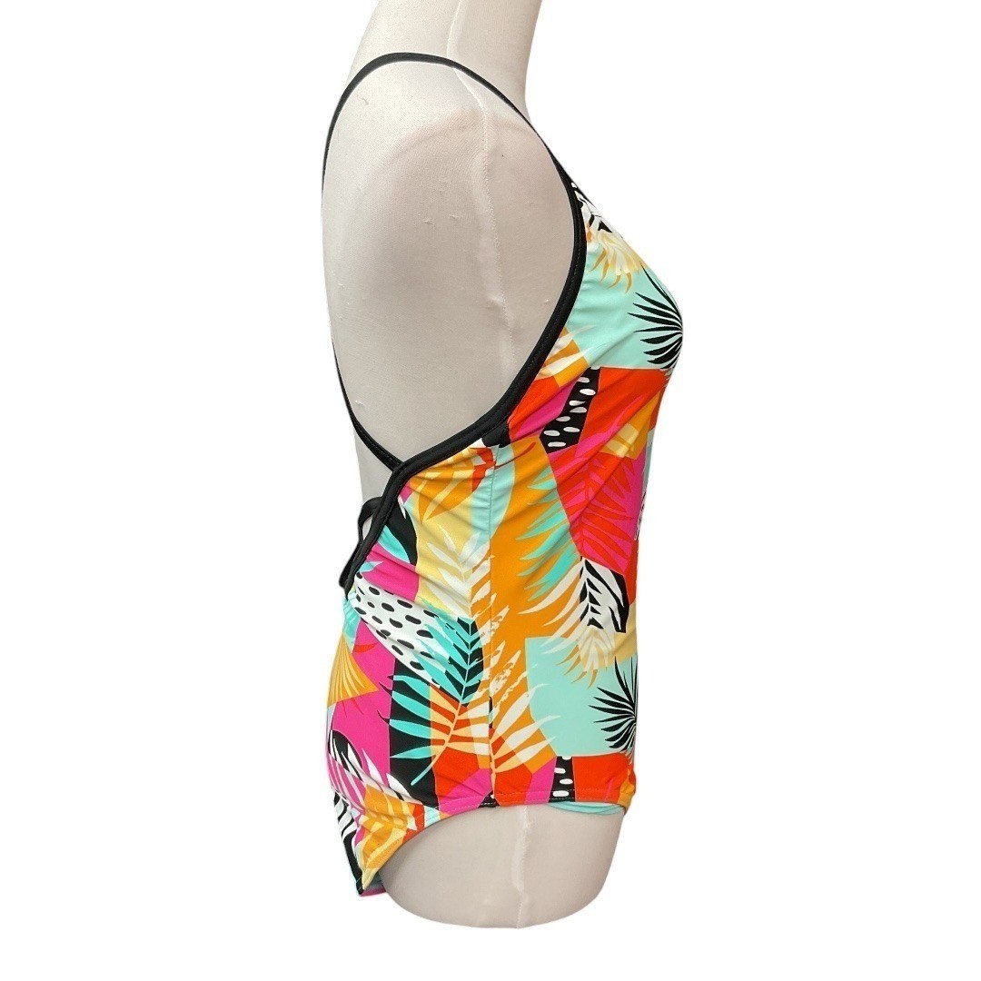 ZX Sport Colorful Tropical Printed Crisscross V Neck One-Piece Swimsuit XL NWT