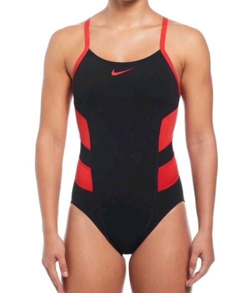 Nike Swimsuit WOMENS SIZE 30 Vex Racerback One Piece Colorblock Black Red Swim