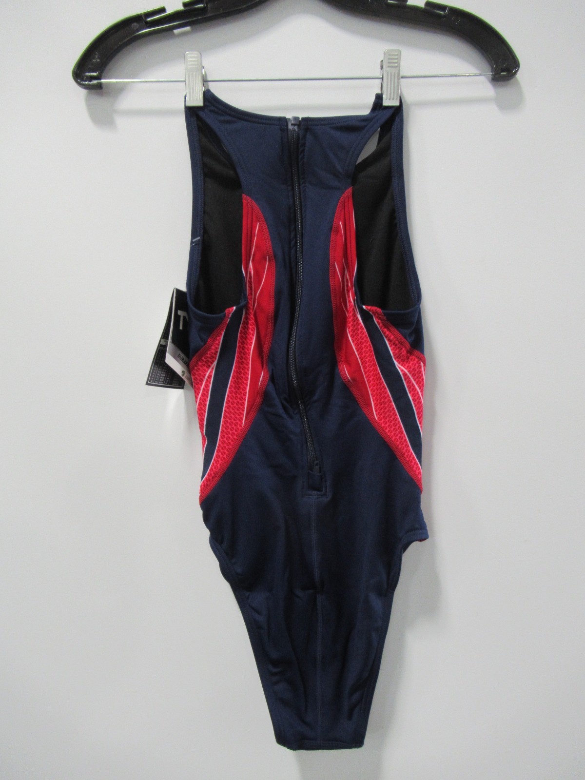 TYR Phoenix USA Logo Destroyer Blue Red Water 1-Piece Polo Swimsuit Womens Sz 34