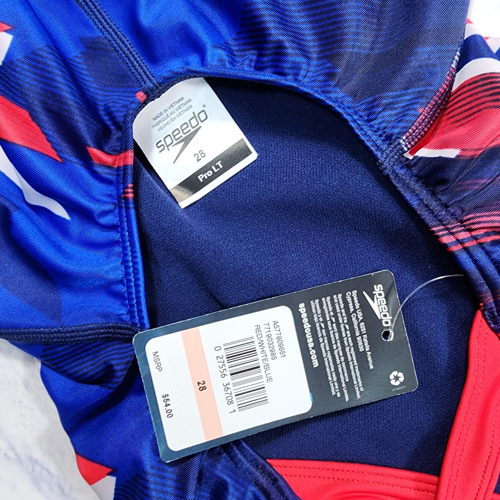 Speedo WOMENS JUNIORS 28 Pro LT Stripes & Stars Relay Back One Piece Swimsuit