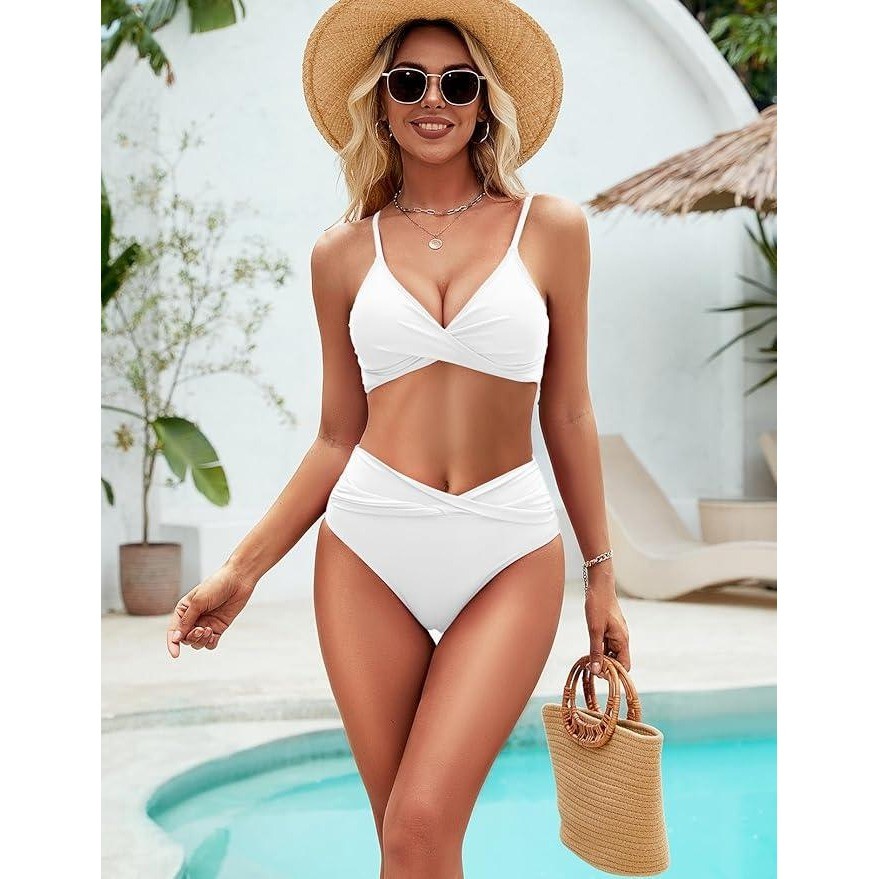 MSRP $39 Zojuyozio Women’s L Two Piece Swimsuit Twist Front Bikini Set Whit