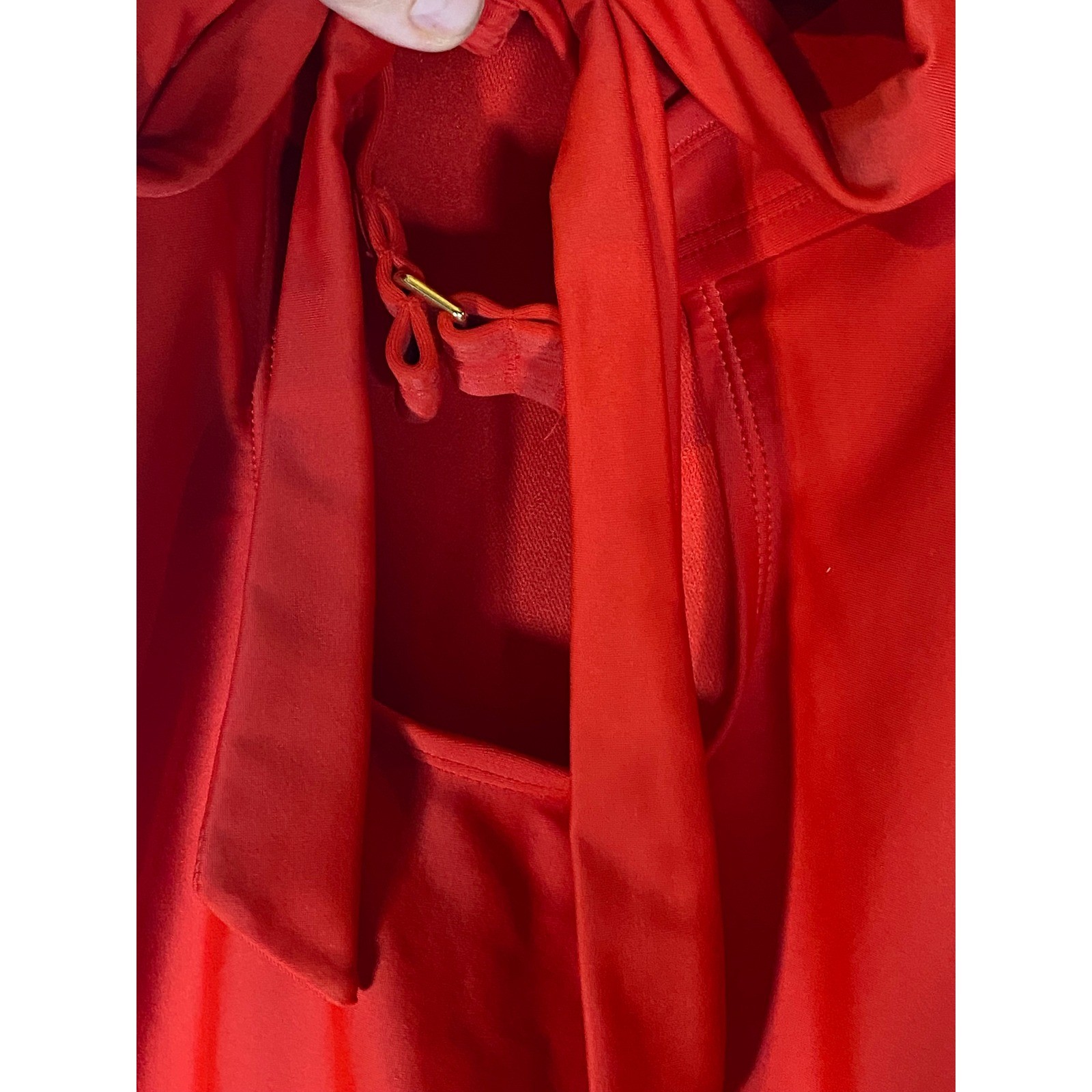 Red Halter One Piece Swimsuit Open Back Tie Neck Tie Back Padded M