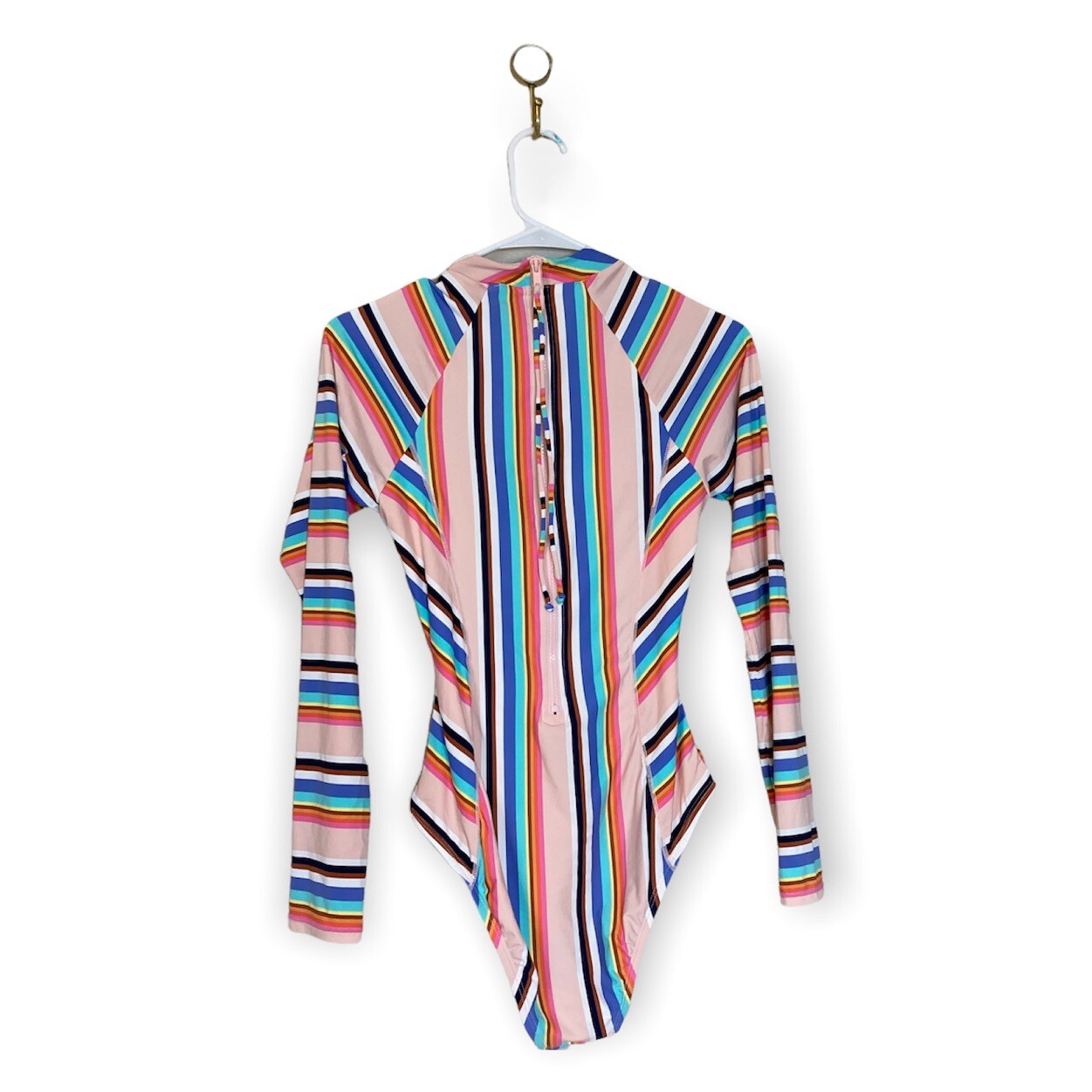 Hobie Standard Surf Suit M Multicolor Striped One Piece Swimsuit, Long Sleeve
